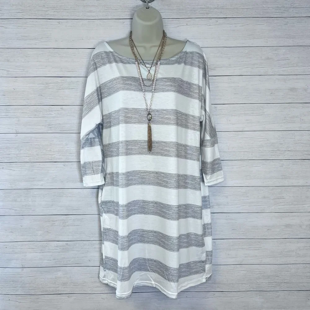 Boutique Brand Striped Loose Fit Side Pockets 3/4 Sleeve Mini Dress 💗